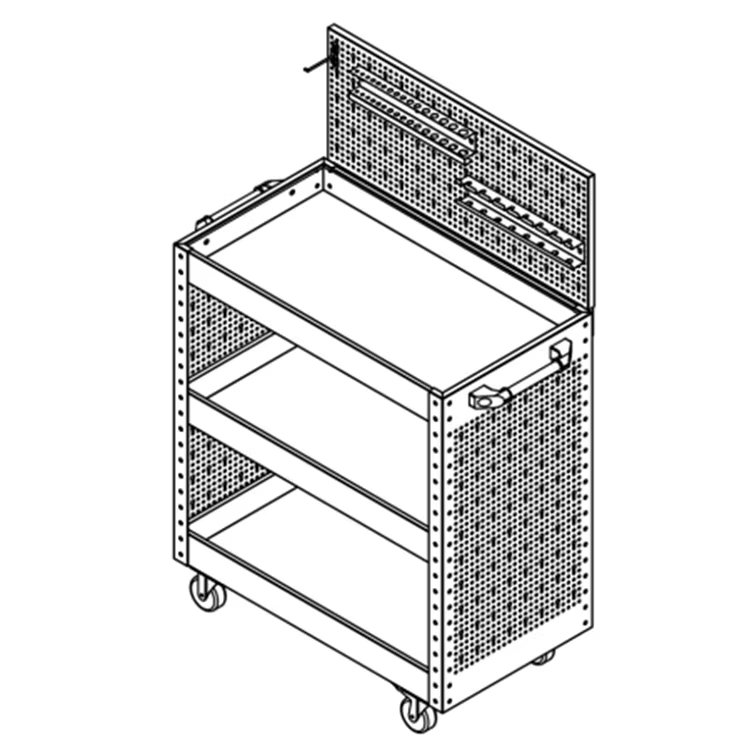 Rolling Service Cart, Utility Cart with Pegboard, Mobile Tool Cart, Workshop Cart, Heavy-Duty Service Cart